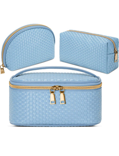 DELUXE 3PC BEAUTY TRAVEL SET- FROSTED BLUE