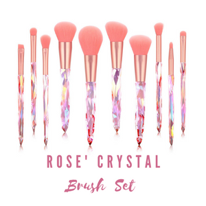 Rose' Crystal 10 PC Brush Set + Crystal Collection Makeup Bag
