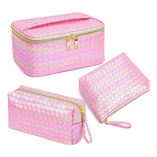 DELUXE 3PC BEAUTY TRAVEL SET- PEARL PINK