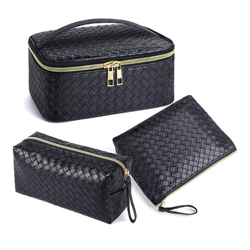 DELUXE 3PC BEAUTY TRAVEL SET-BLACK