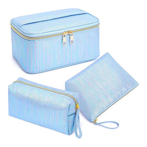 DELUXE 3PC BEAUTY TRAVEL SET- FROSTED BLUE