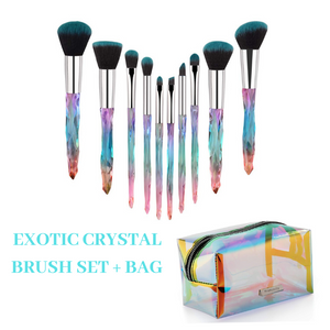 Exotic Crystal 10 PC Brush Set + Crystal Collection Makeup Bag