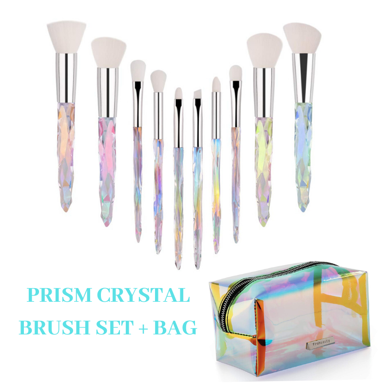 Prism Crystal 10 PC Brush Set + Crystal Collection Makeup Bag