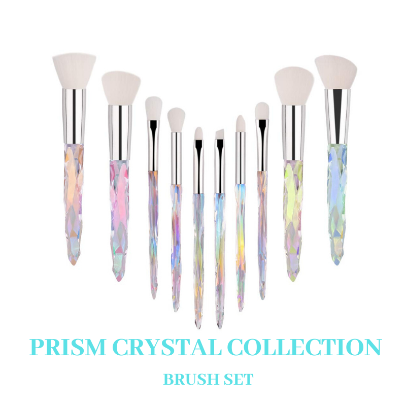 Prism Crystal 10 PC Brush Set + Crystal Collection Makeup Bag